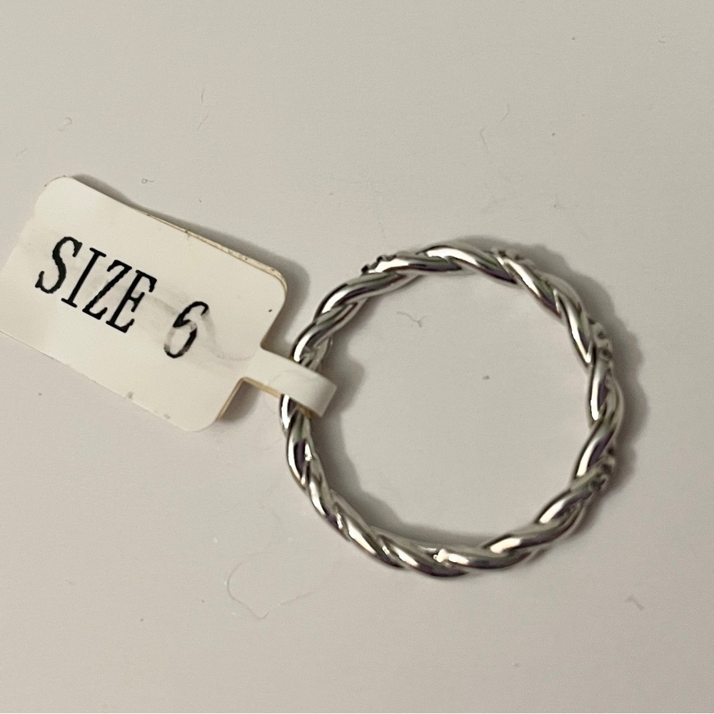 925 Sterling Silver Twisted Rope Band Ring with Accents Size 6